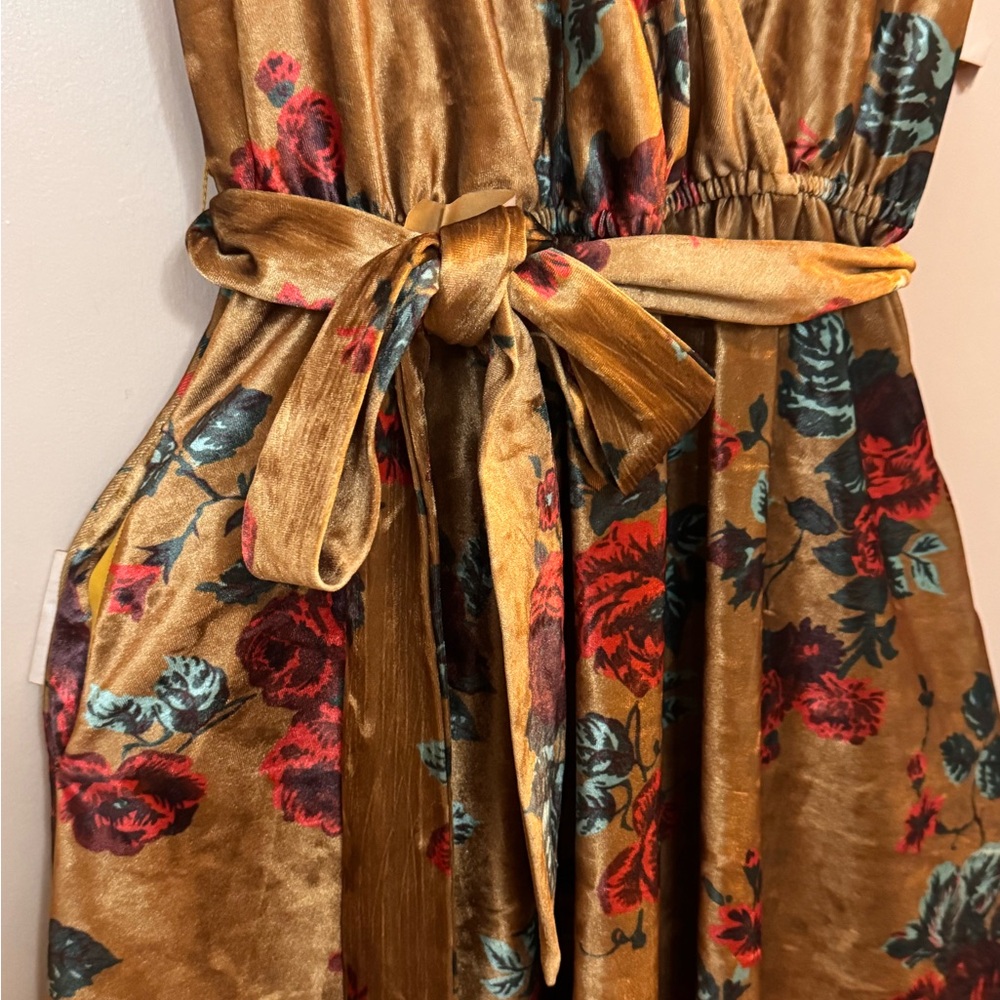 Modcloth A Line velvet Mustard Floral Wrap Midi Dress Small New without tag - Picture 10 of 10